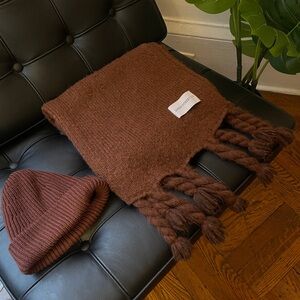 James Street Co Mora Scarf and Highland Wool Beanie Set in Cherrywood